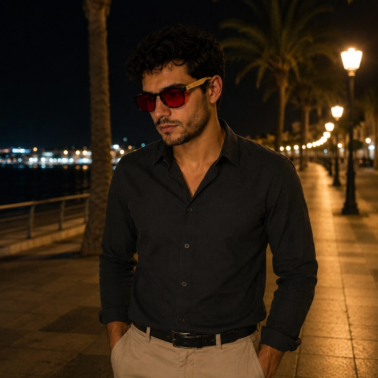 Gafas Bloqueadoras de Luz Azul Aura Bamboo – Lentes Rojas